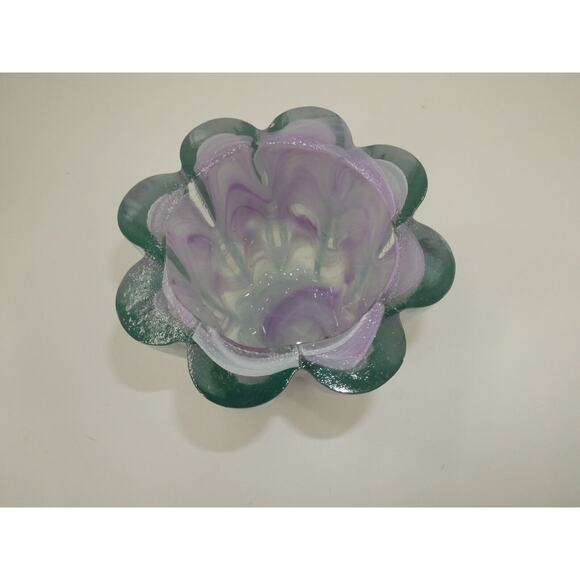 Hand Blown Purple Swirl Ecoglass Glass Candle Holder Bowl Recycled Made In Spain - Picture 2 of 10